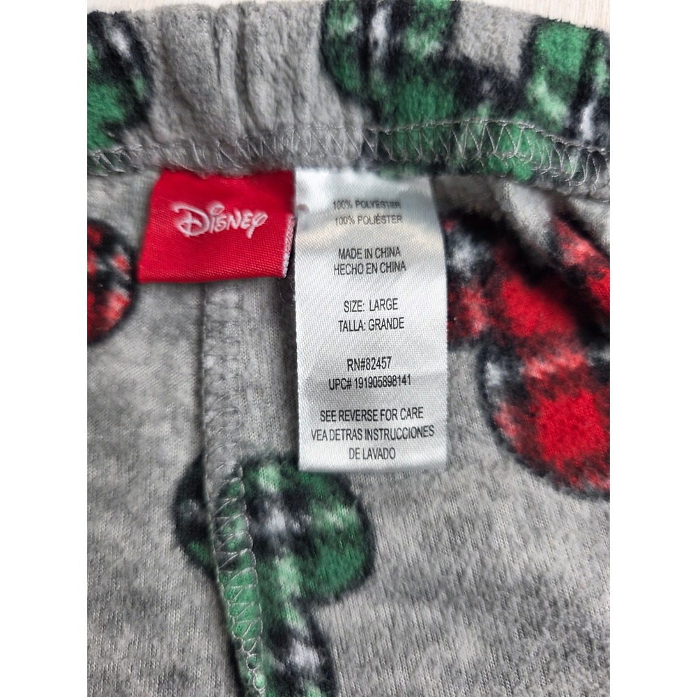 Disney Mickey Mouse Pajama Pants Large Grey Plaid Fleece Christmas Holiday Sleep - Picture 2 of 5
